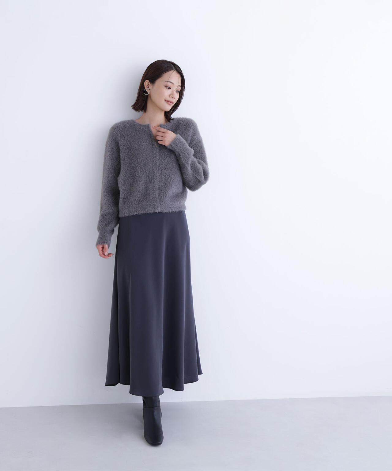 ヘアリージップカーディガン