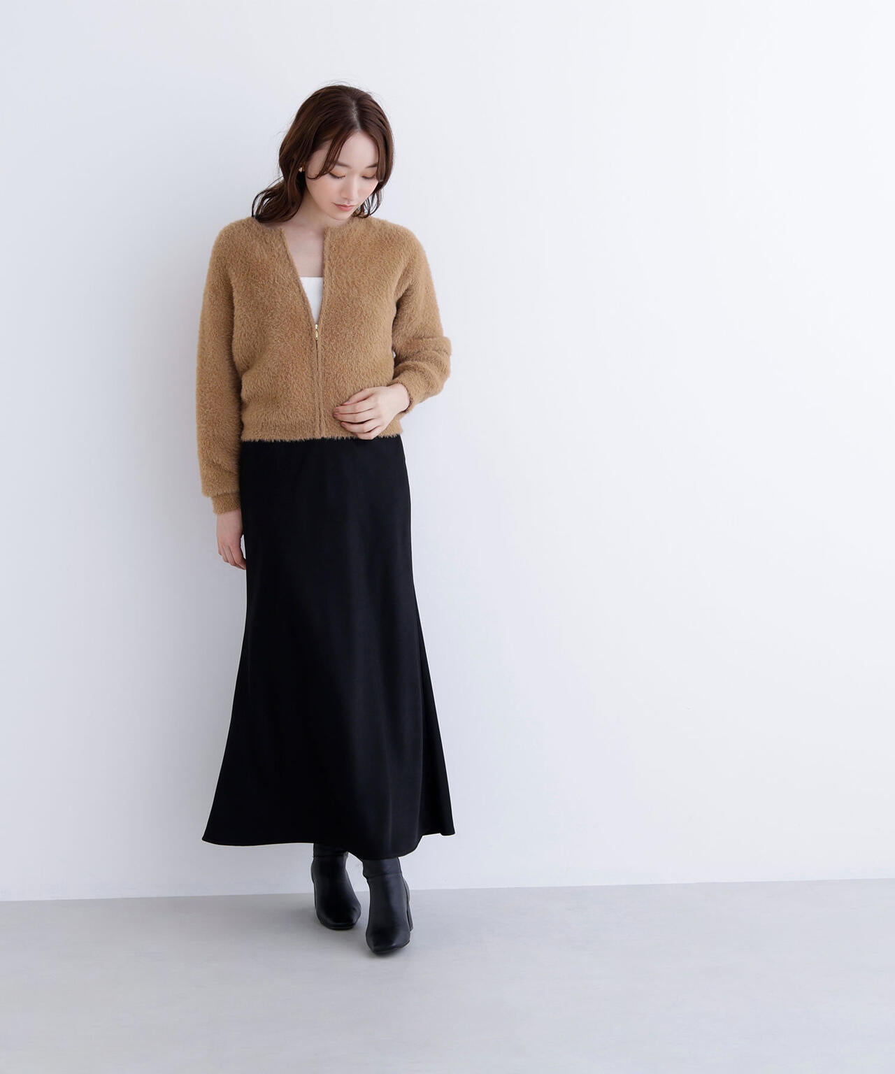 ヘアリージップカーディガン