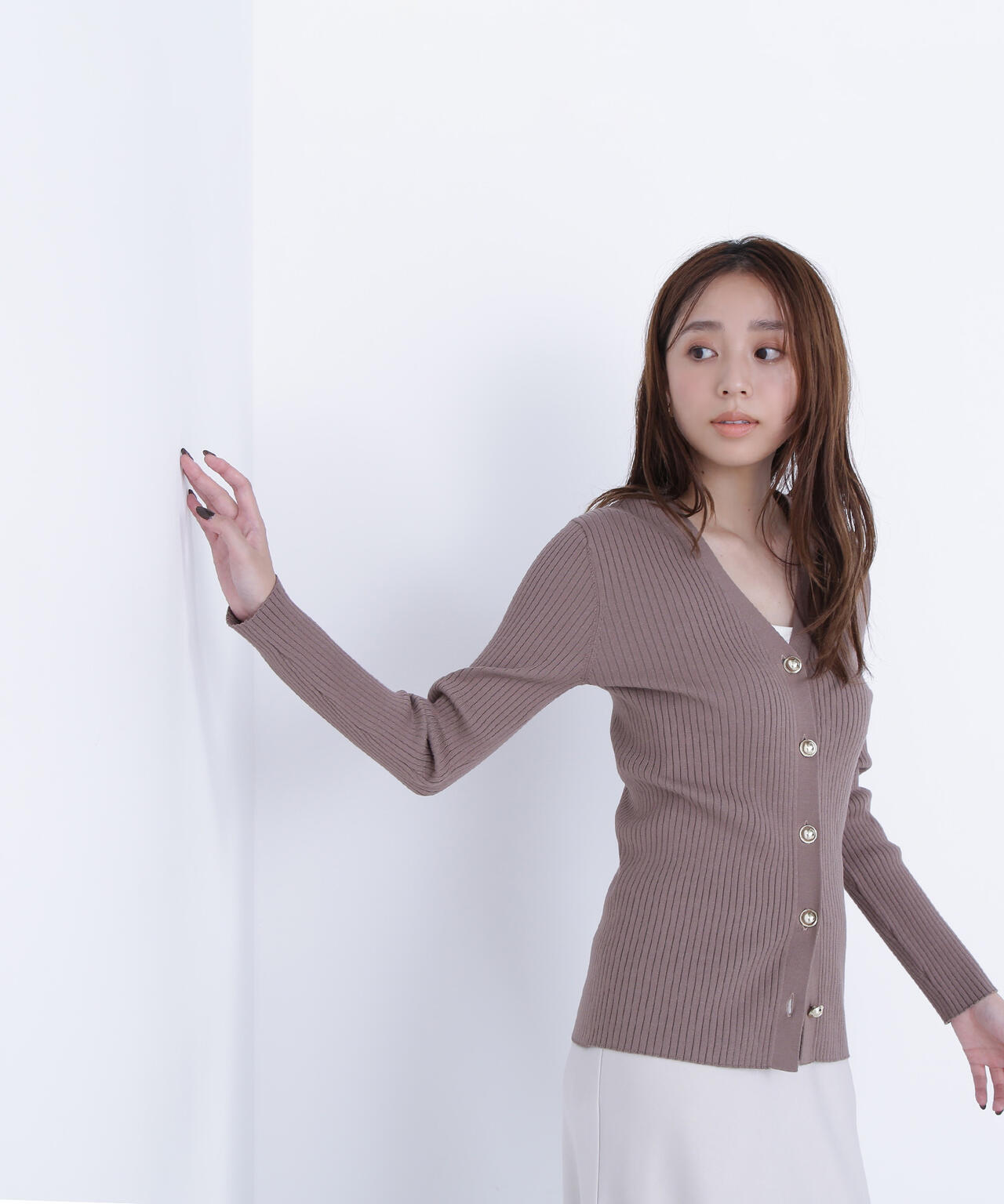 ゴールドボタンリブカーディガン