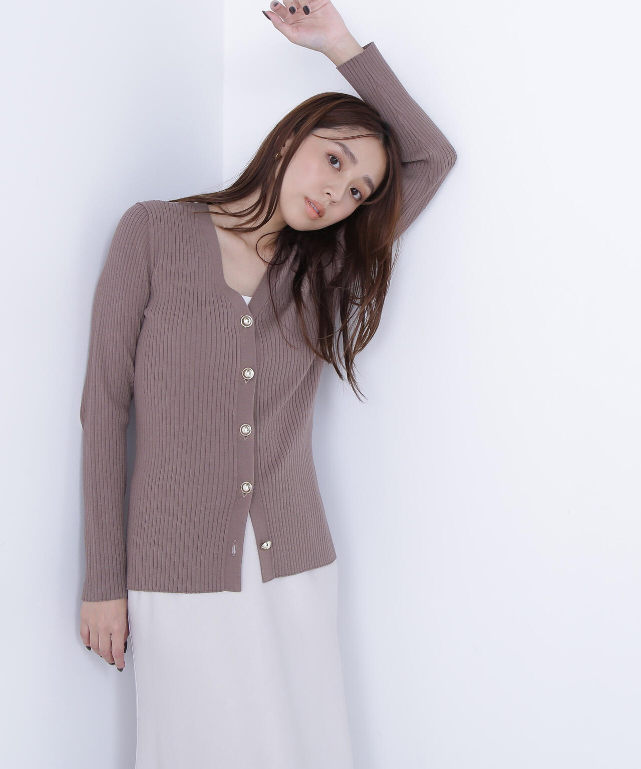 ゴールドボタンリブカーディガン