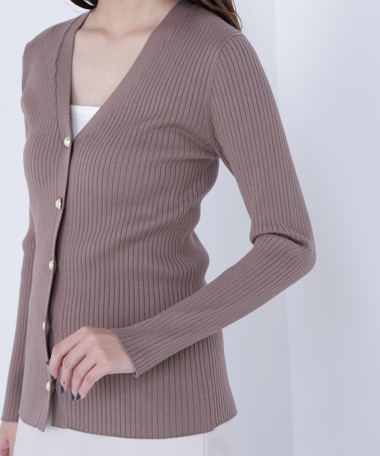 ゴールドボタンリブカーディガン