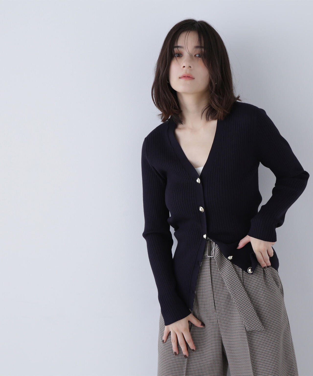 ゴールドボタンリブカーディガン