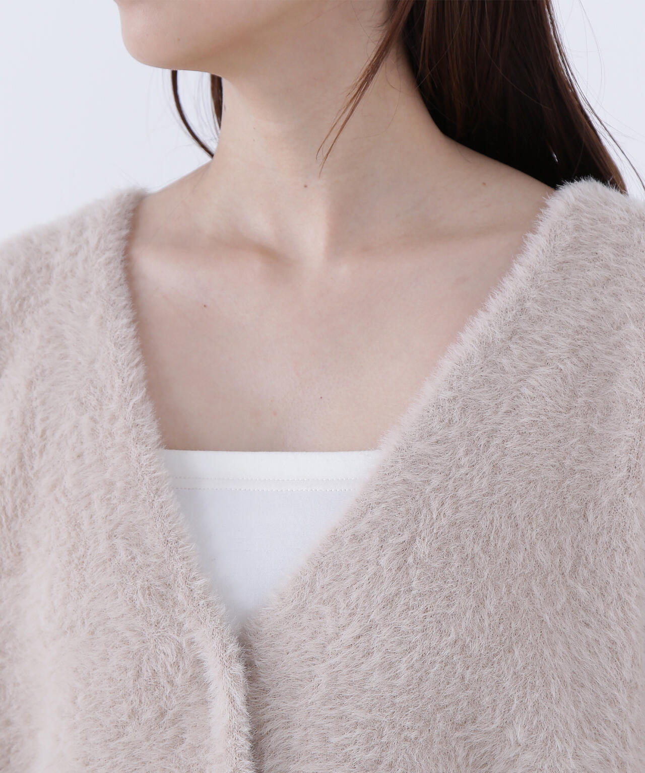 Vネックシャギー接結コーディガン