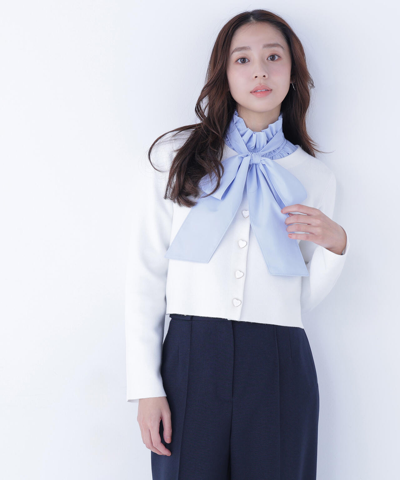 ハイネックリボンボウブラウス