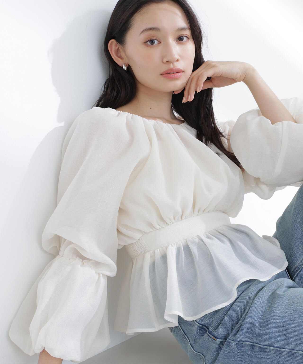 シアーギャザーペプラムブラウス*