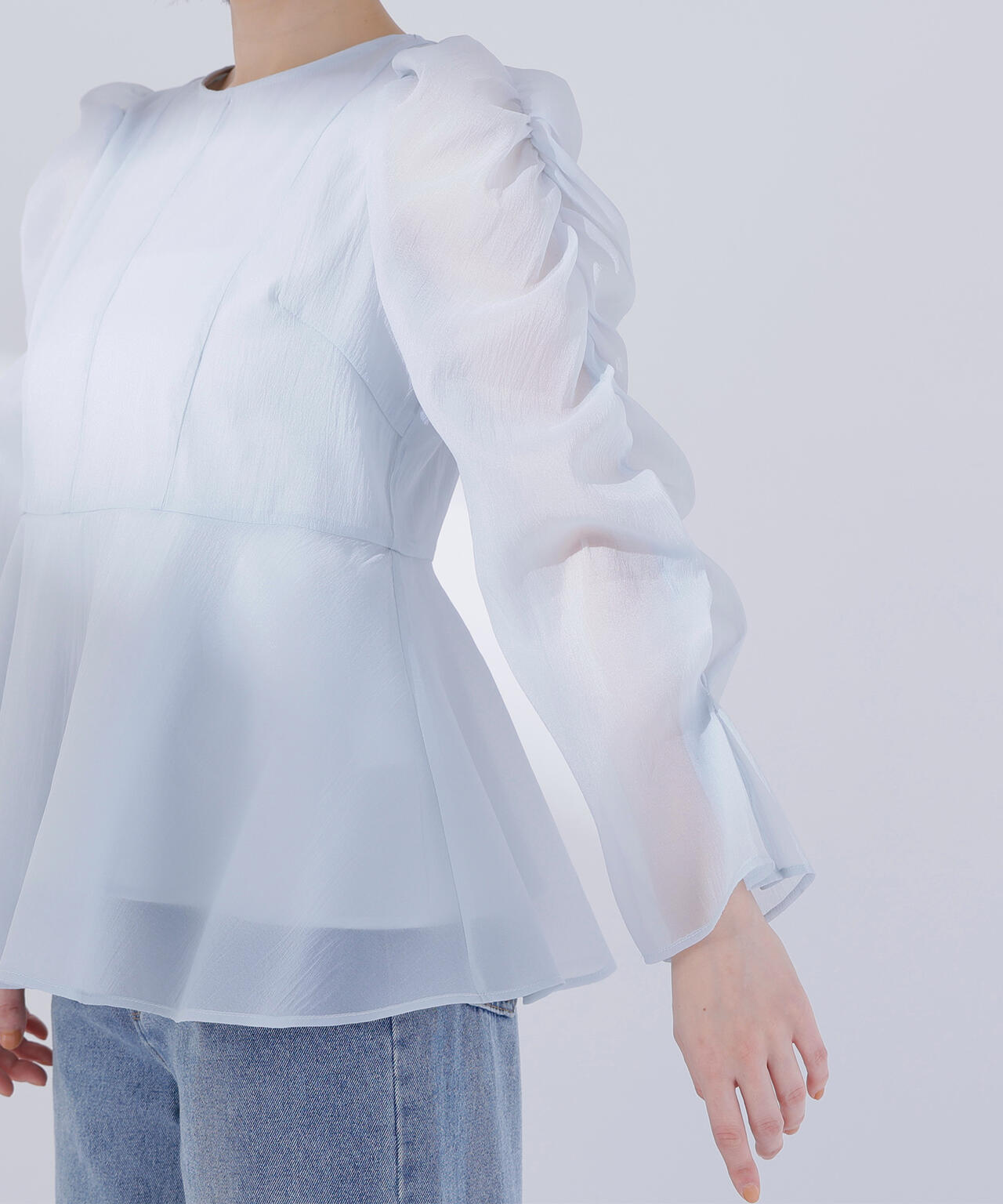 【一部店舗・mix.tokyo 限定カラー:ペールイエロー】シアーペプラムブラウス