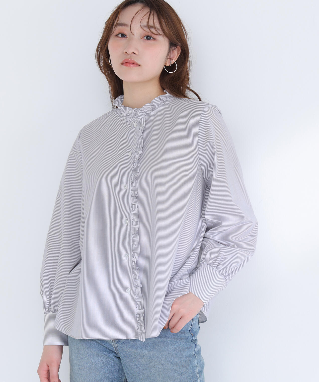 スタンドネックフリルブラウス