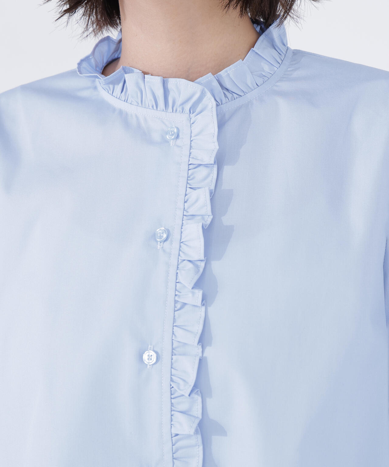 スタンドネックフリルブラウス