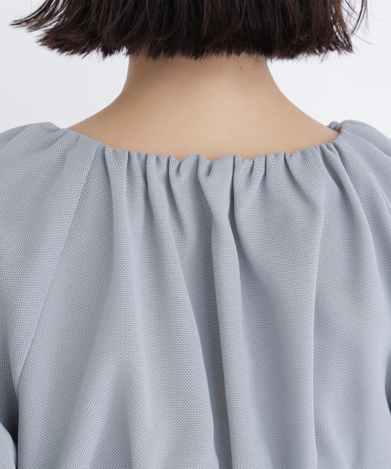 メッシュギャザーペプラムブラウス