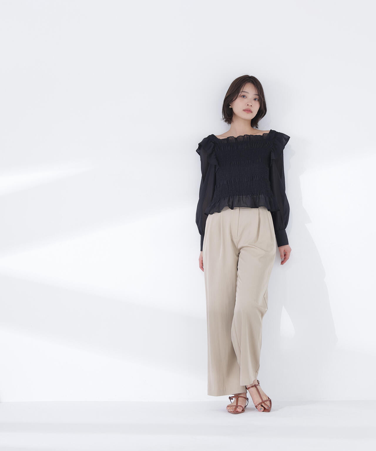 【一部店舗・mix.tokyo 限定カラー:イエロー】シアーチェックシャーリングブラウス