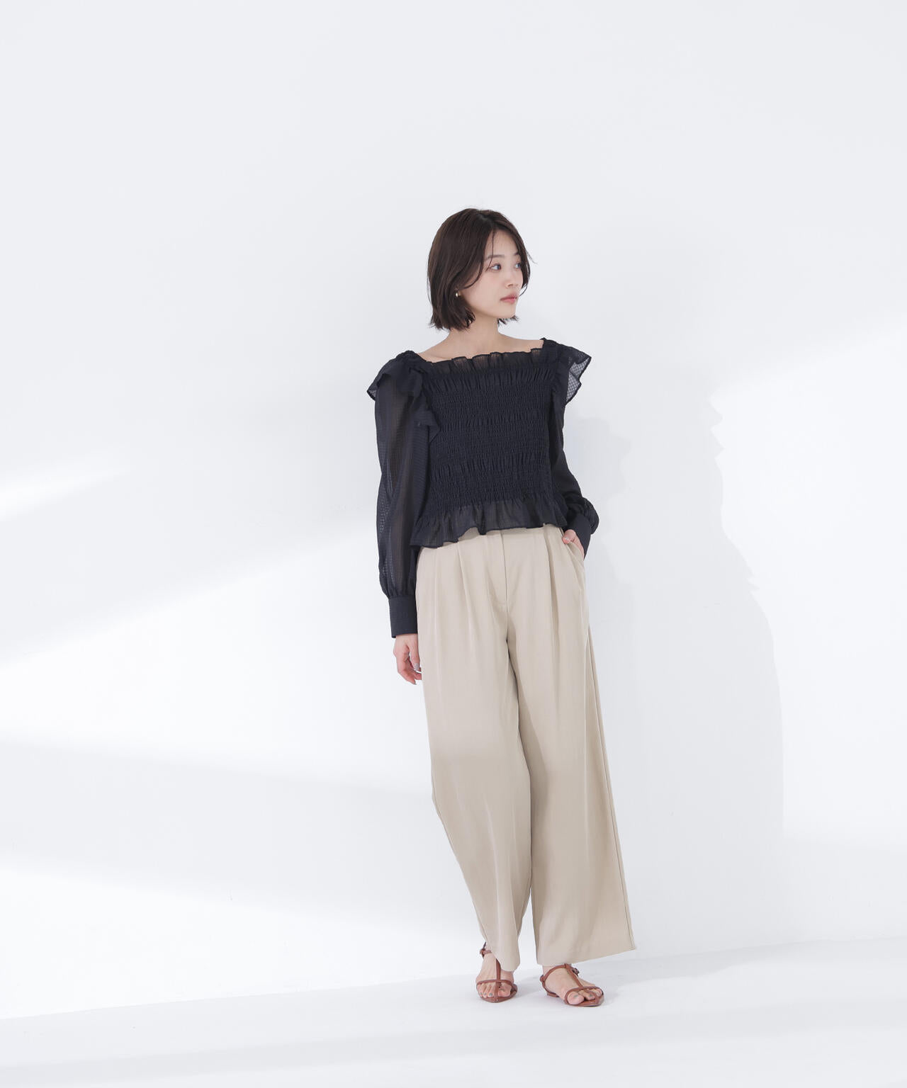 【一部店舗・mix.tokyo 限定カラー:イエロー】シアーチェックシャーリングブラウス