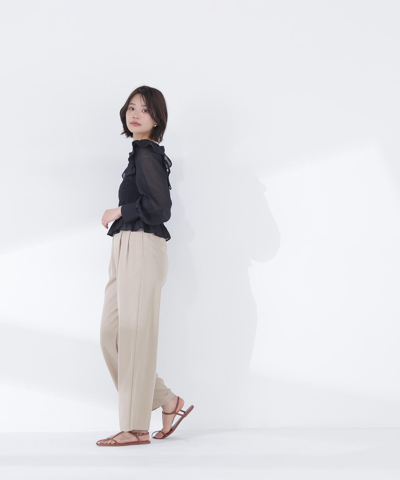 【一部店舗・mix.tokyo 限定カラー:イエロー】シアーチェックシャーリングブラウス