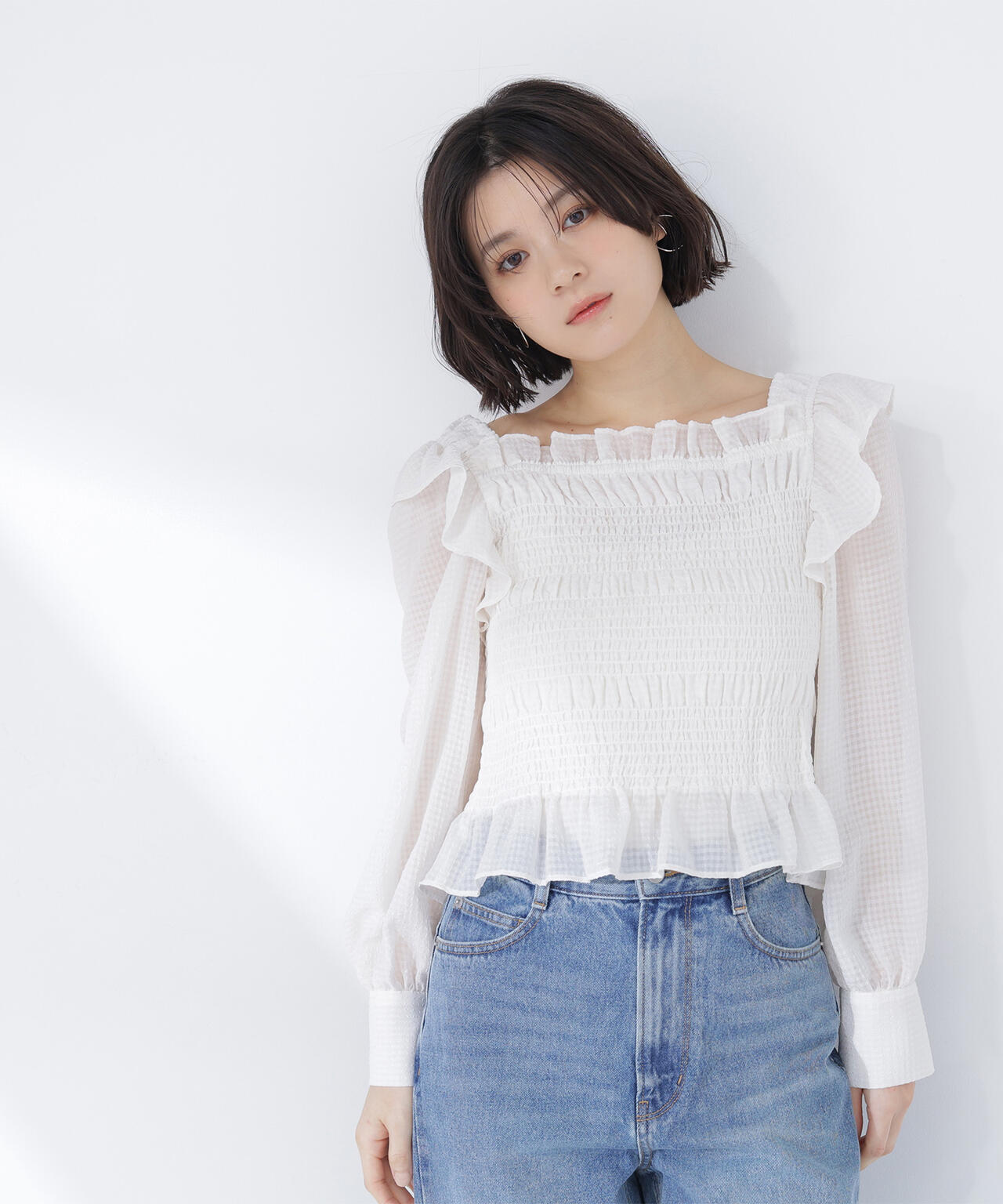 【一部店舗・mix.tokyo 限定カラー:イエロー】シアーチェックシャーリングブラウス