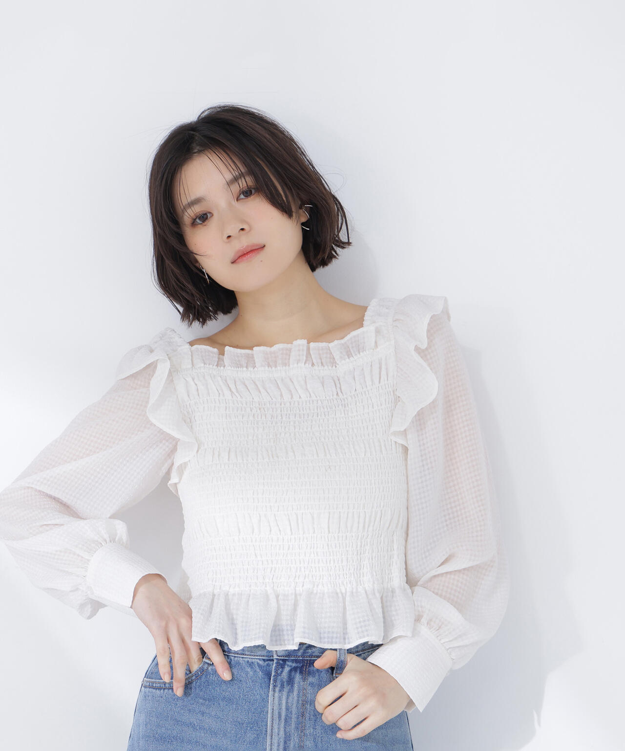 【一部店舗・mix.tokyo 限定カラー:イエロー】シアーチェックシャーリングブラウス