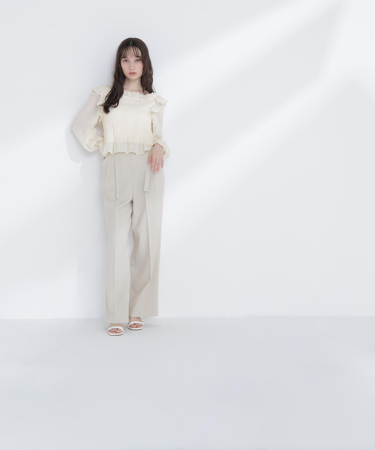 【一部店舗・mix.tokyo 限定カラー:イエロー】シアーチェックシャーリングブラウス