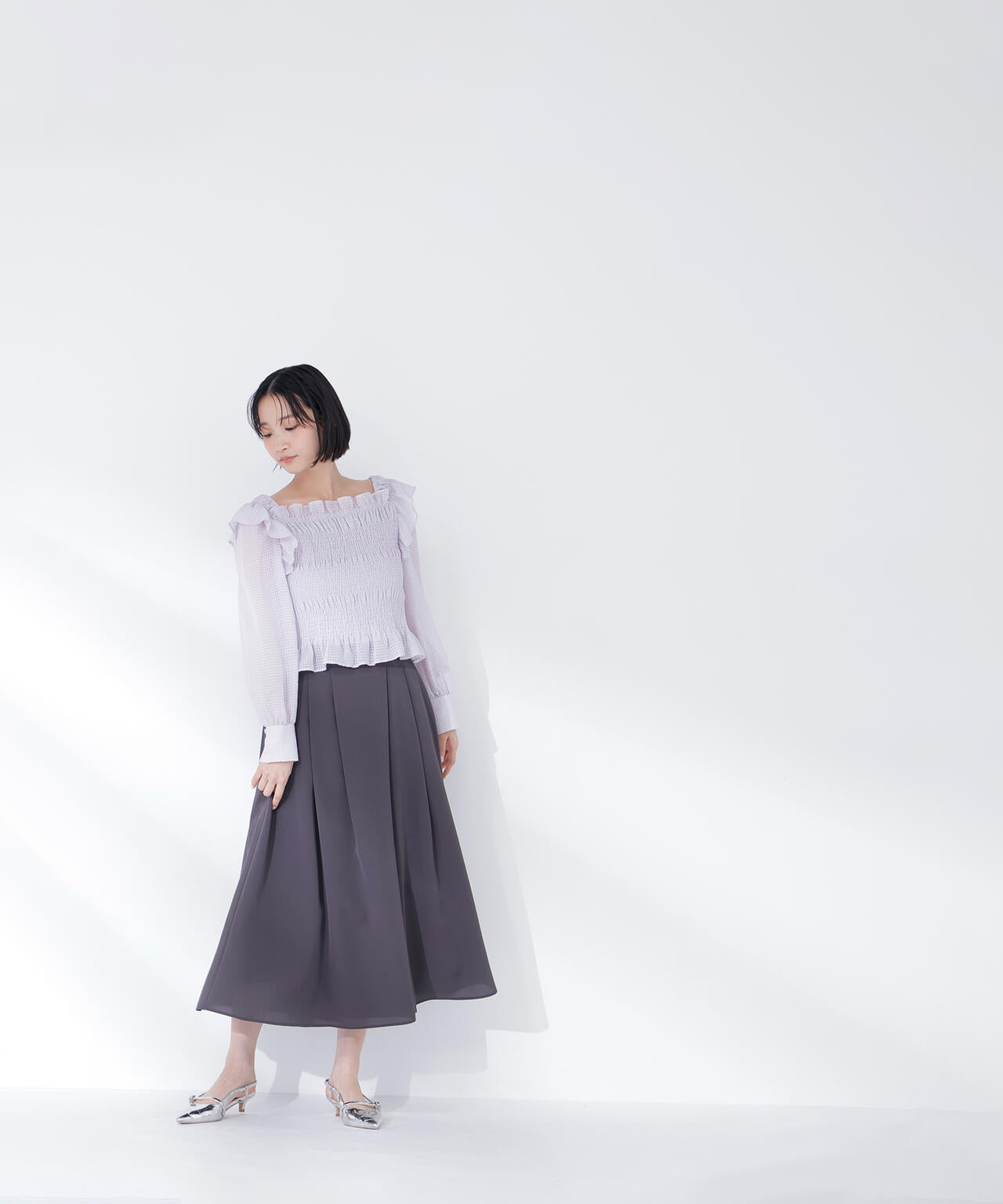 【一部店舗・mix.tokyo 限定カラー:イエロー】シアーチェックシャーリングブラウス