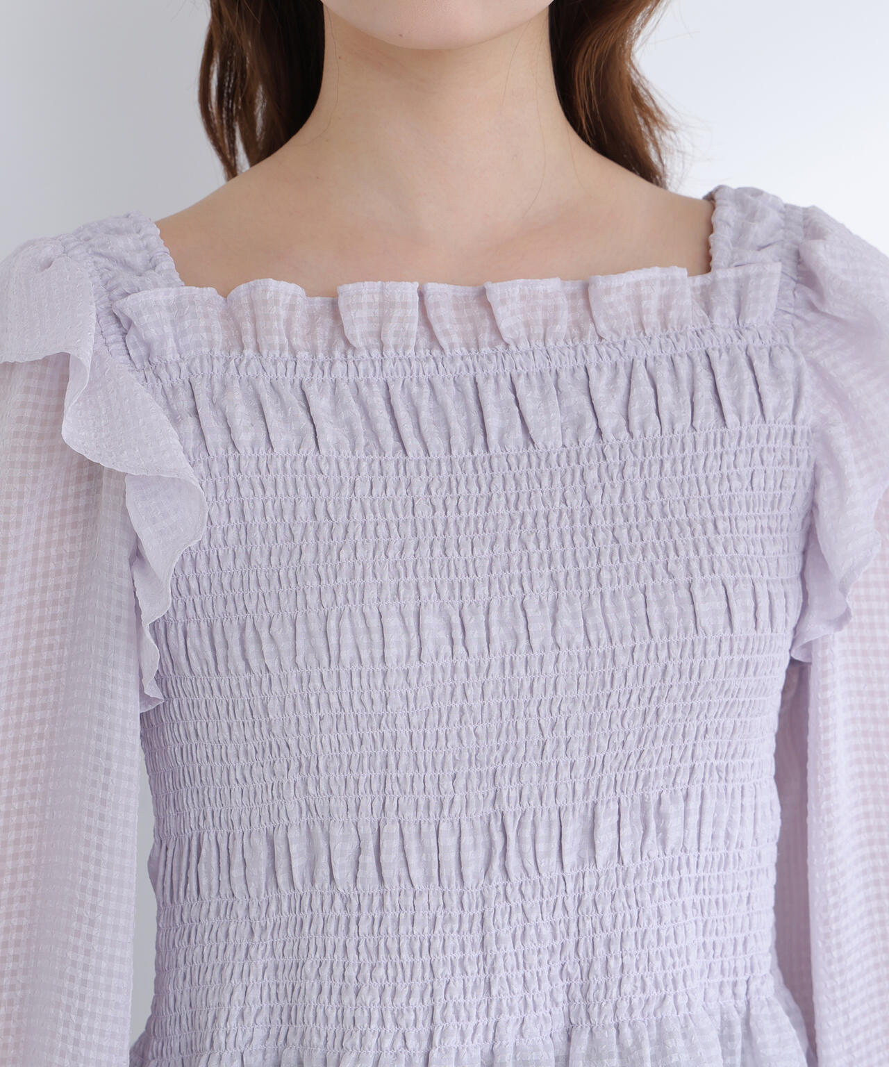 【一部店舗・mix.tokyo 限定カラー:イエロー】シアーチェックシャーリングブラウス