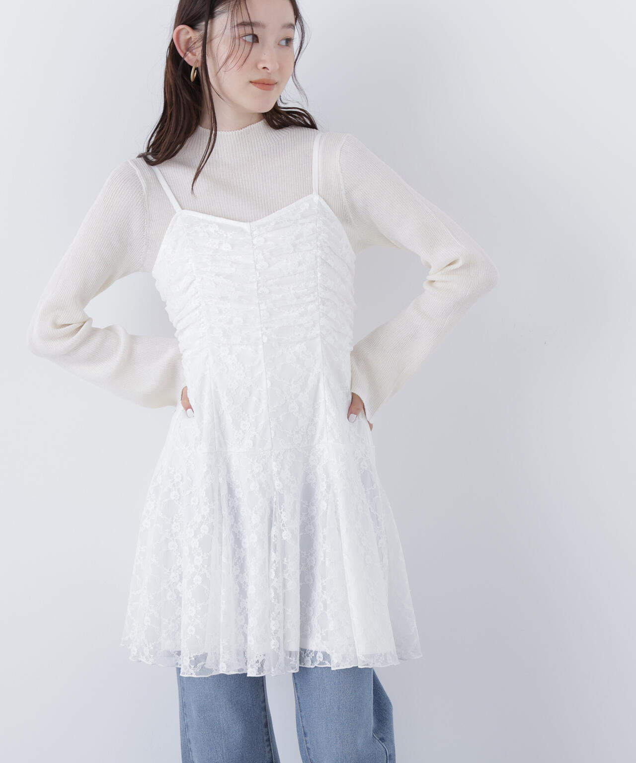 レースギャザーキャミチュニック