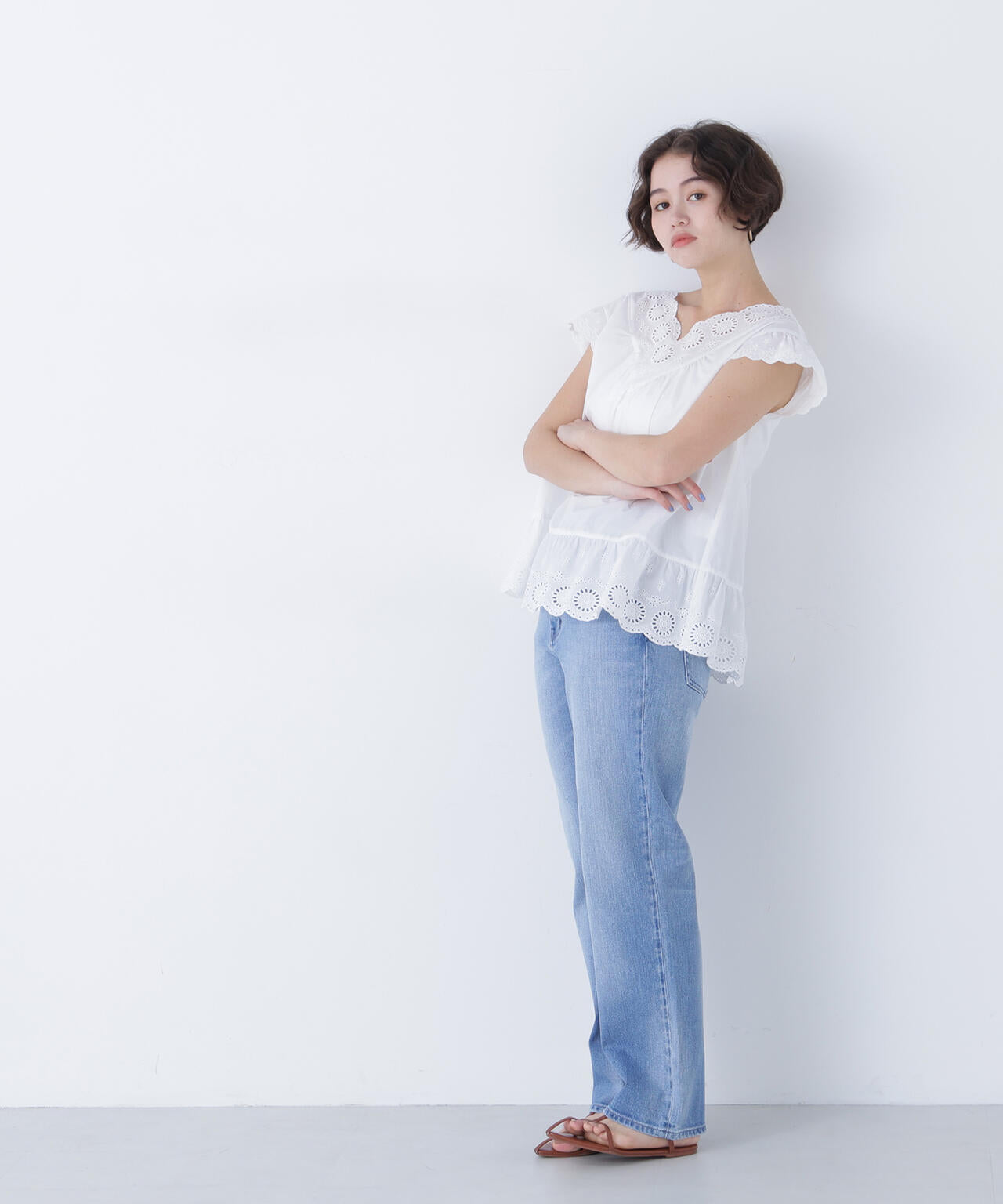 【N】コットン刺繍ブラウス