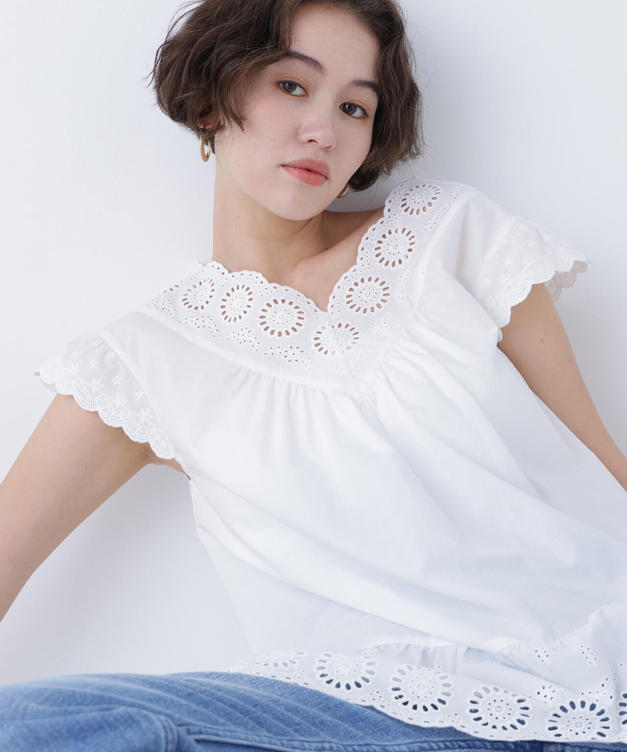 【N】コットン刺繍ブラウス