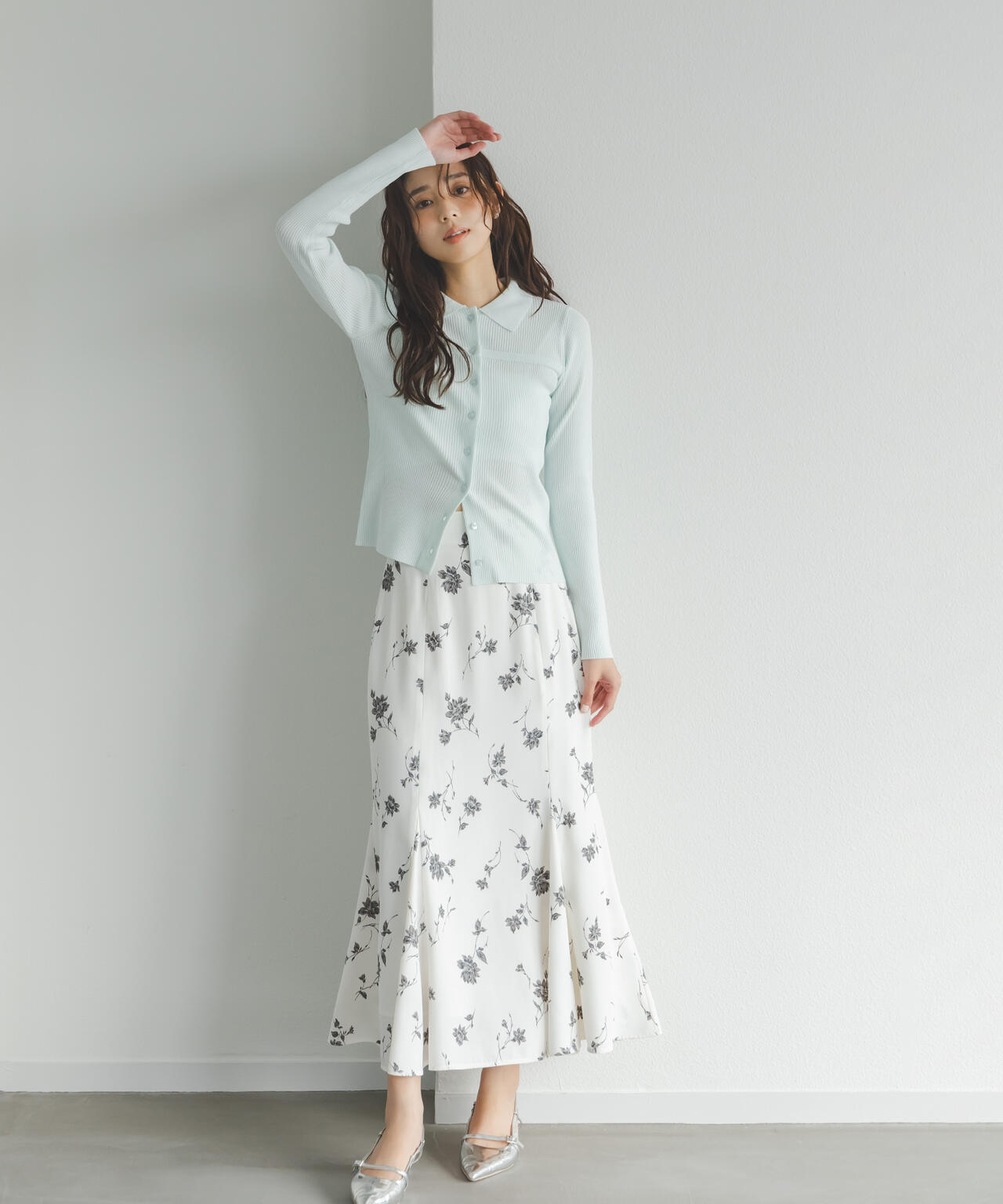 プリントヘム切替マーメイドスカート