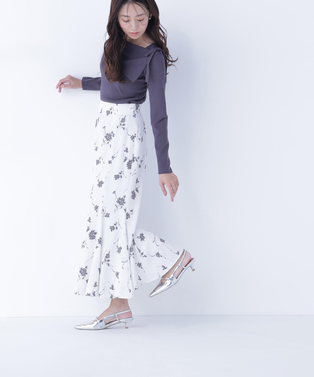 プリントヘム切替マーメイドスカート