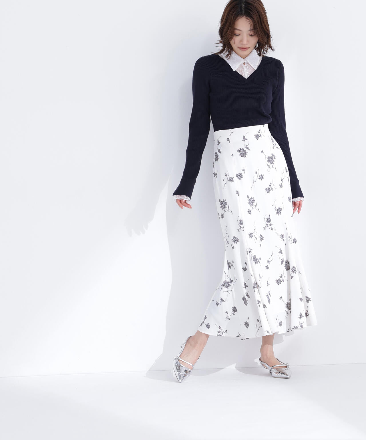 プリントヘム切替マーメイドスカート