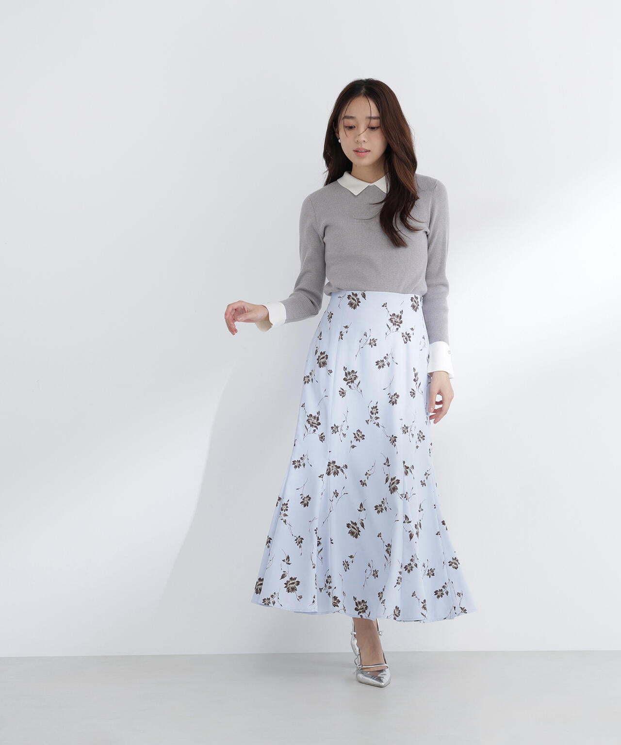 プリントヘム切替マーメイドスカート