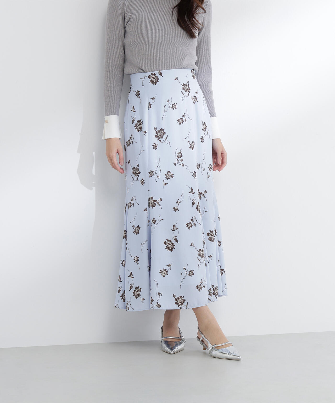 プリントヘム切替マーメイドスカート