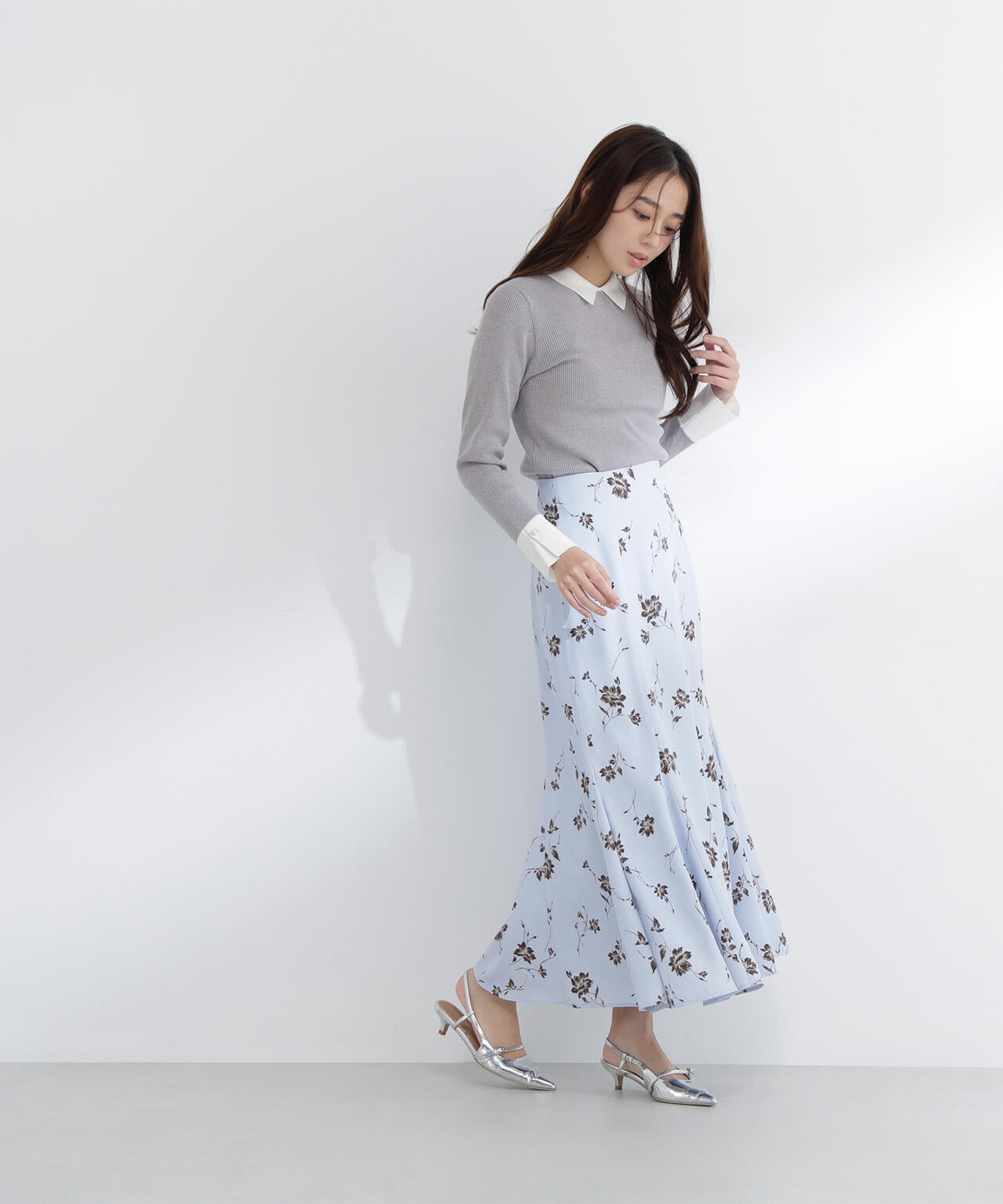 プリントヘム切替マーメイドスカート