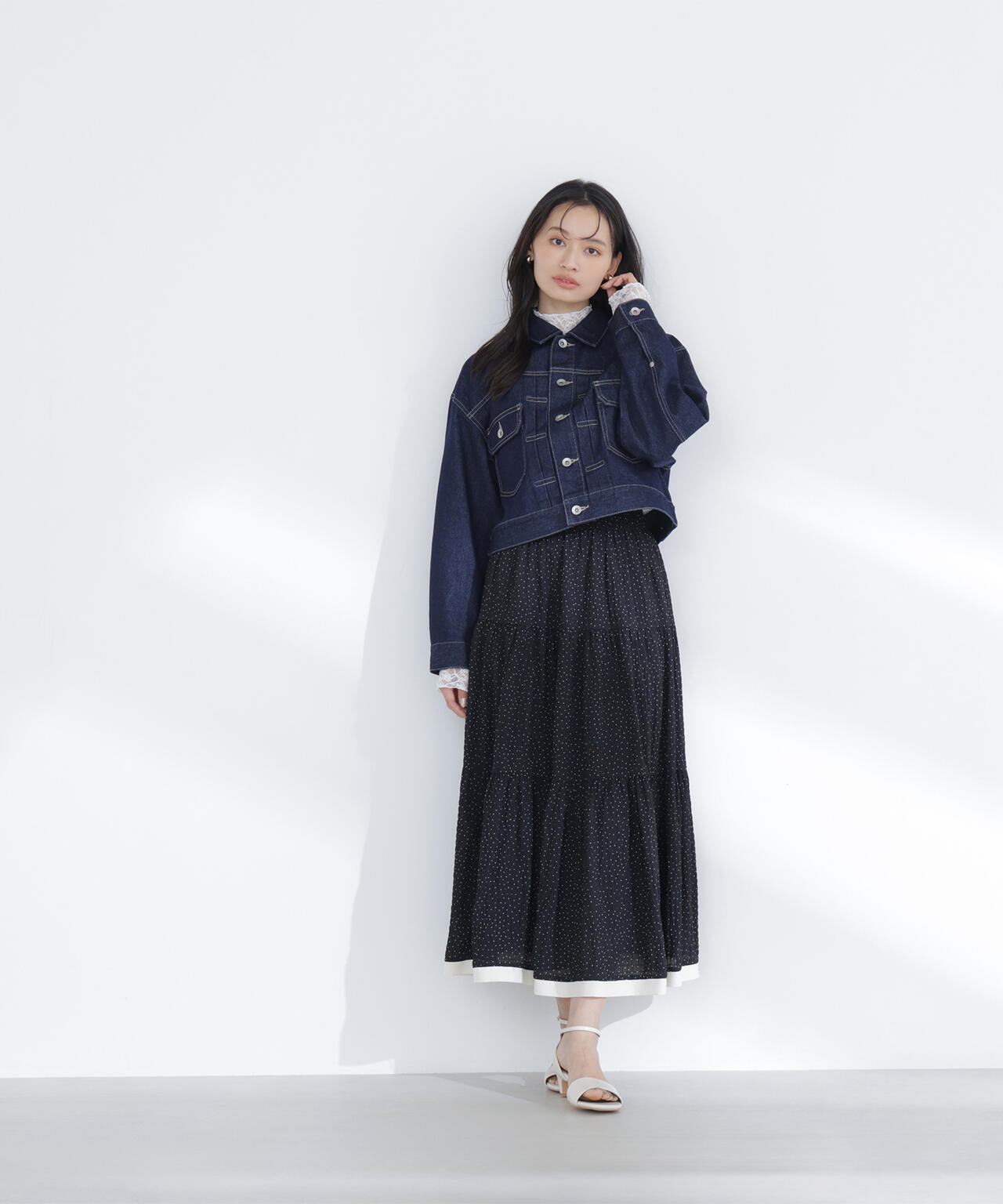 ドットバイカラーフレアスカート