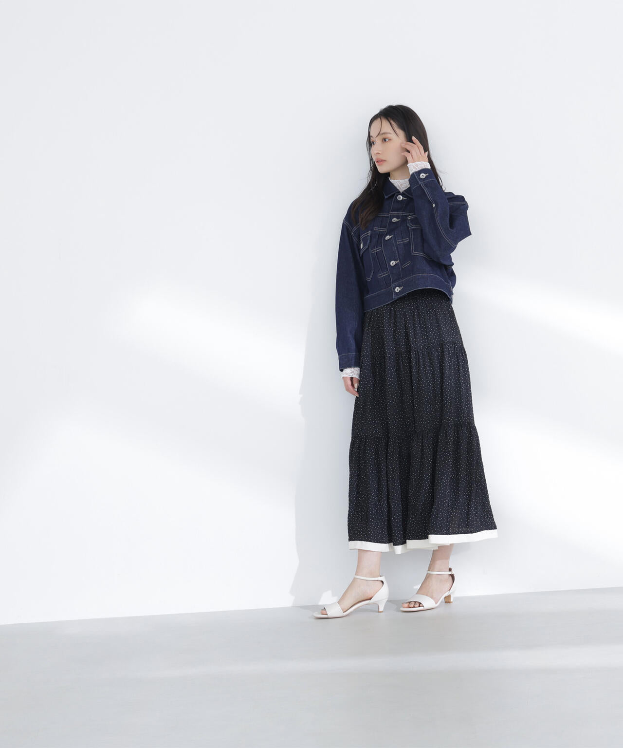 ドットバイカラーフレアスカート