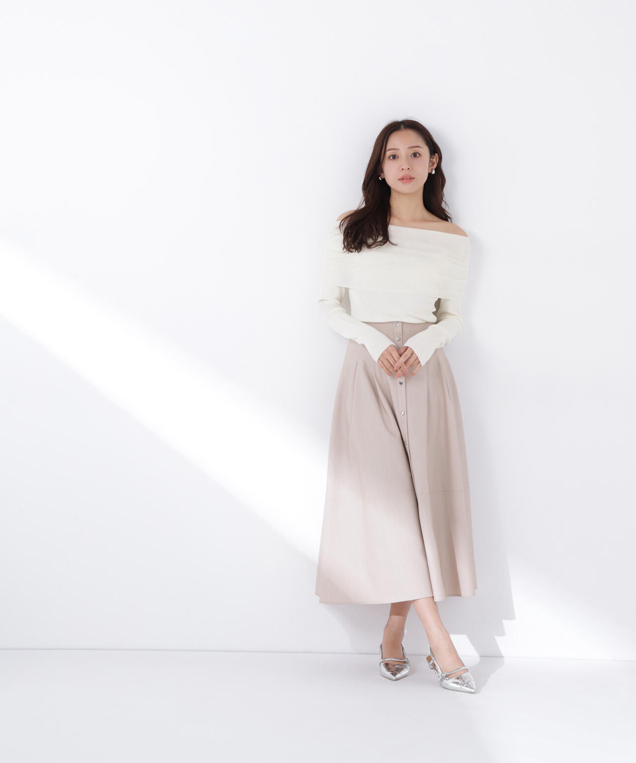 フロントボタンフレアスカート