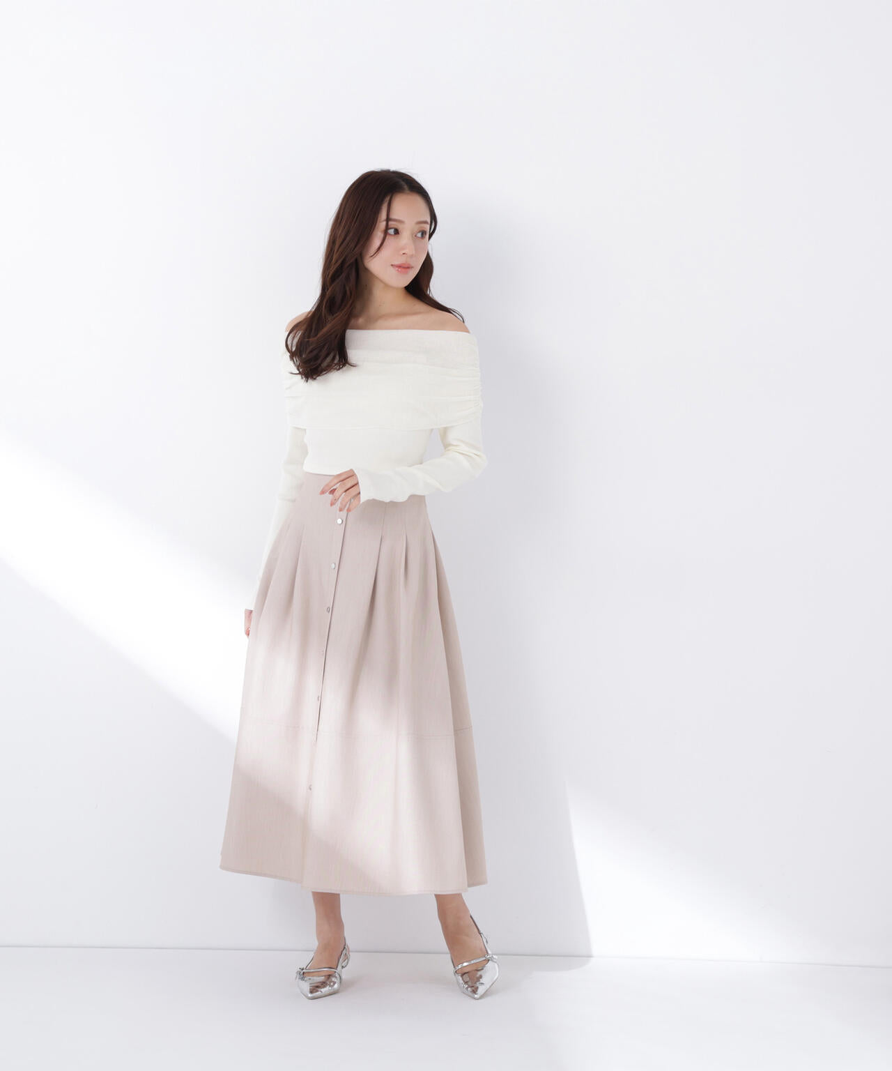 フロントボタンフレアスカート