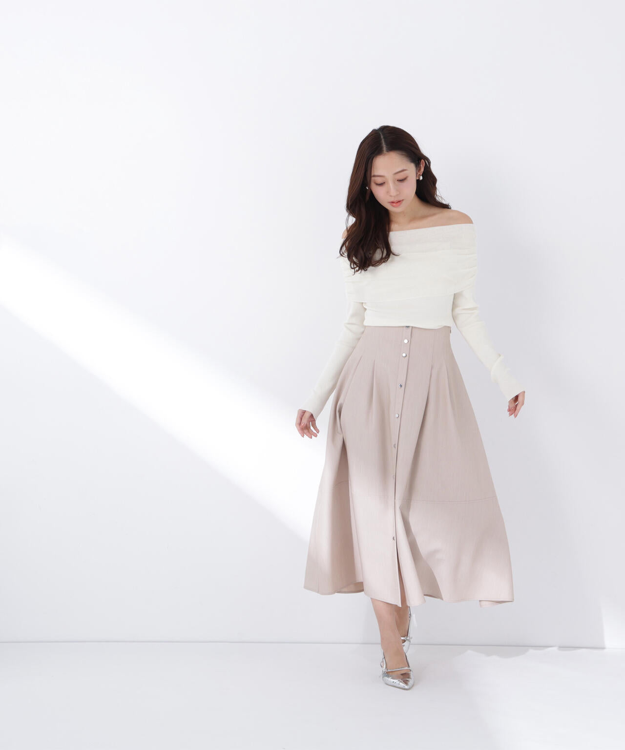 フロントボタンフレアスカート
