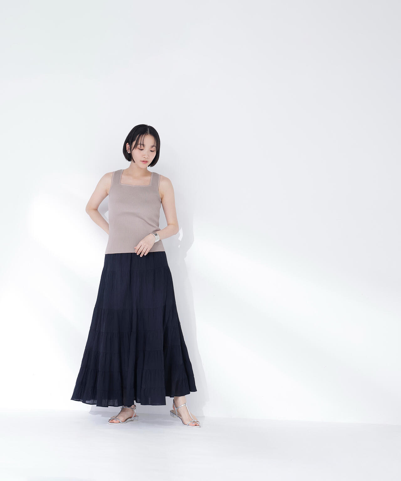 楊柳ティアードロングスカート