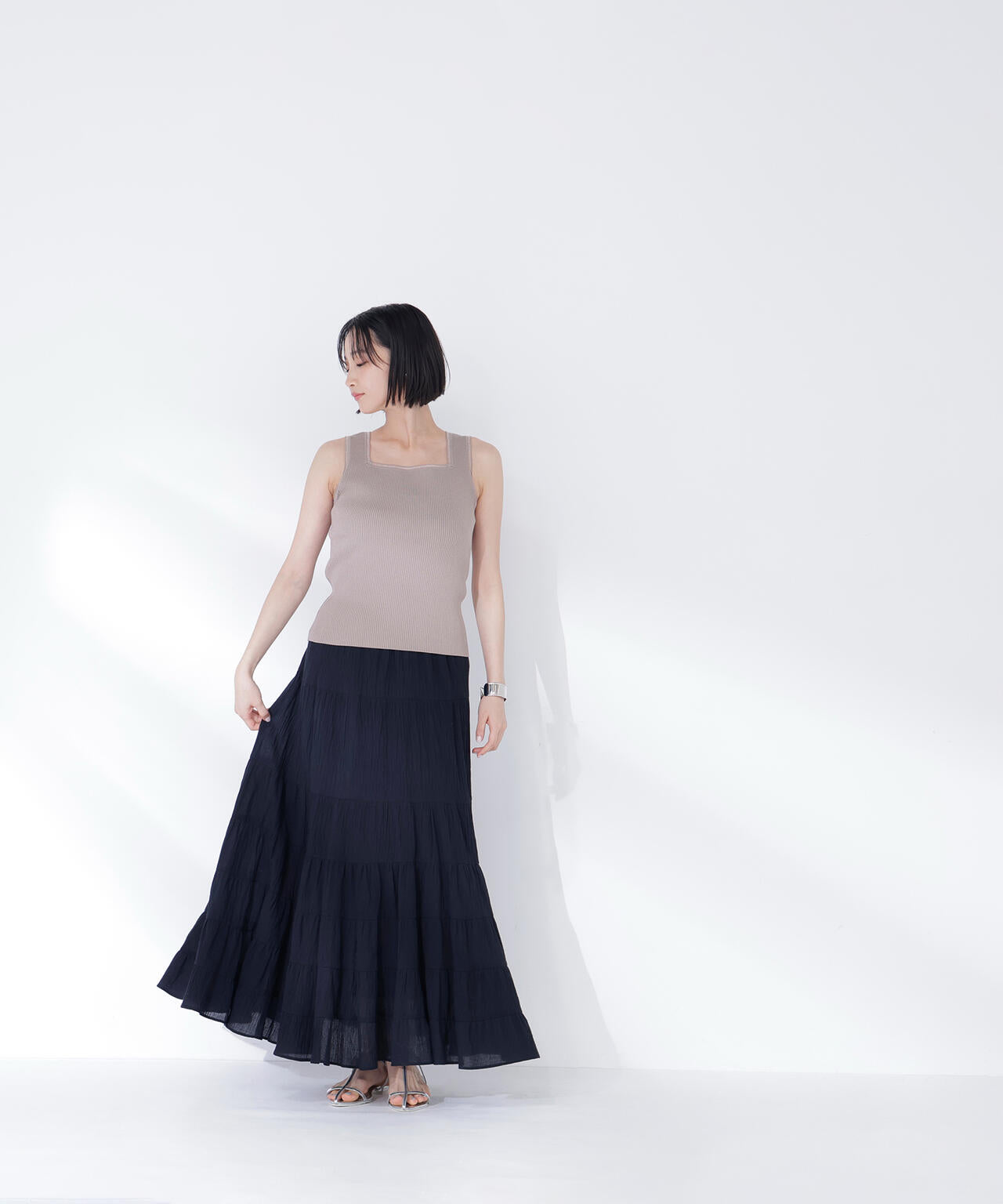 楊柳ティアードロングスカート