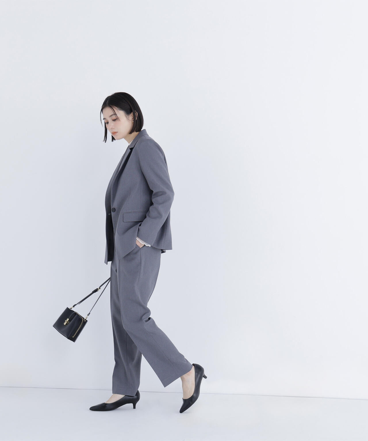 メランジシャークスキン SETUP ストレートパンツ