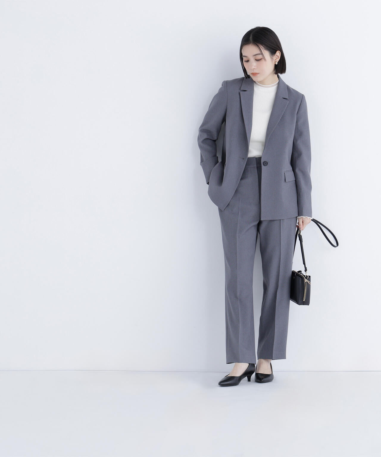メランジシャークスキン SETUP ストレートパンツ