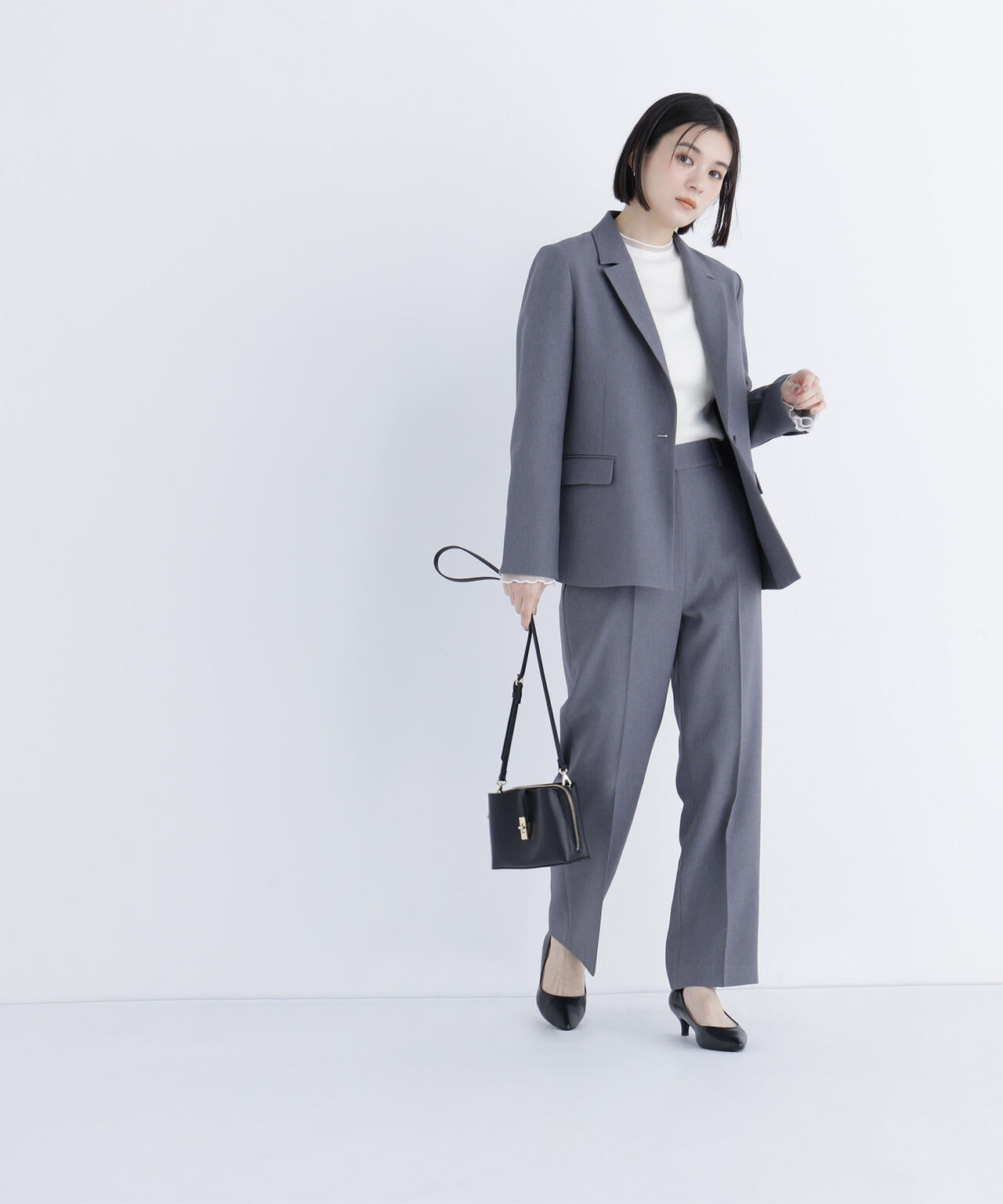 メランジシャークスキン SETUP ストレートパンツ