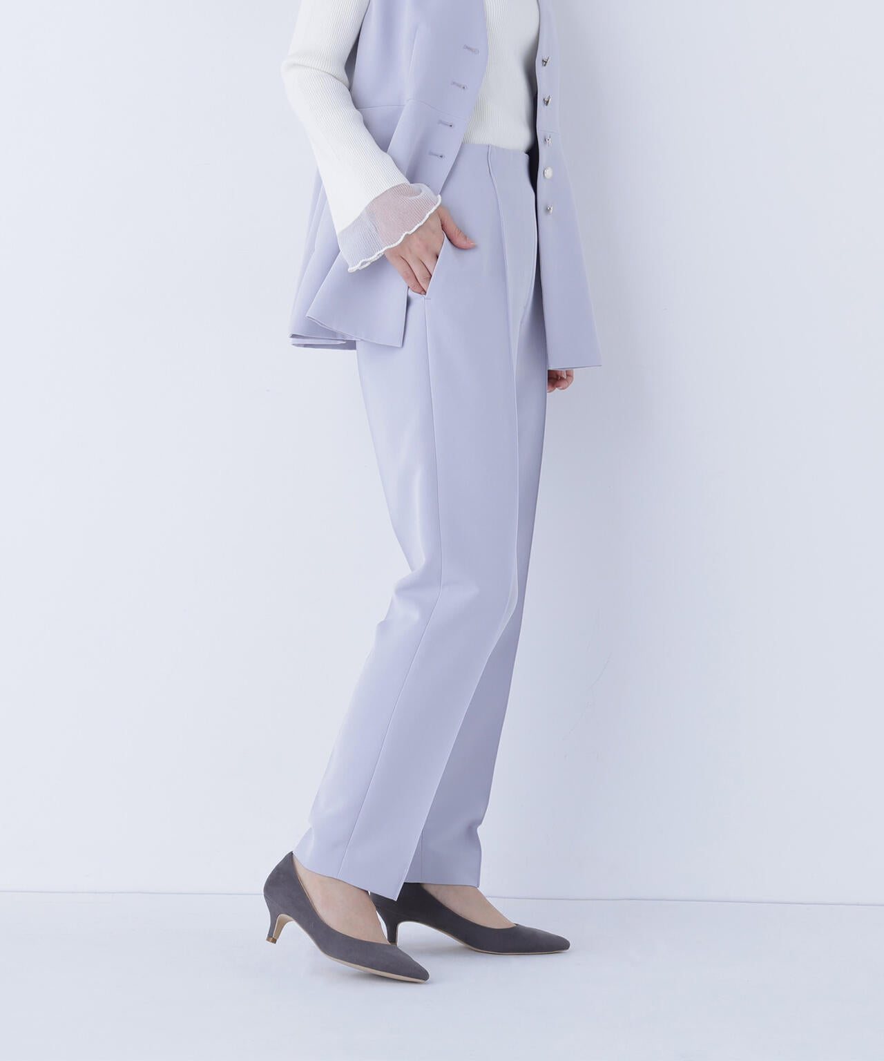 フロントボタンペプラムジレ SETUP テーパードパンツ