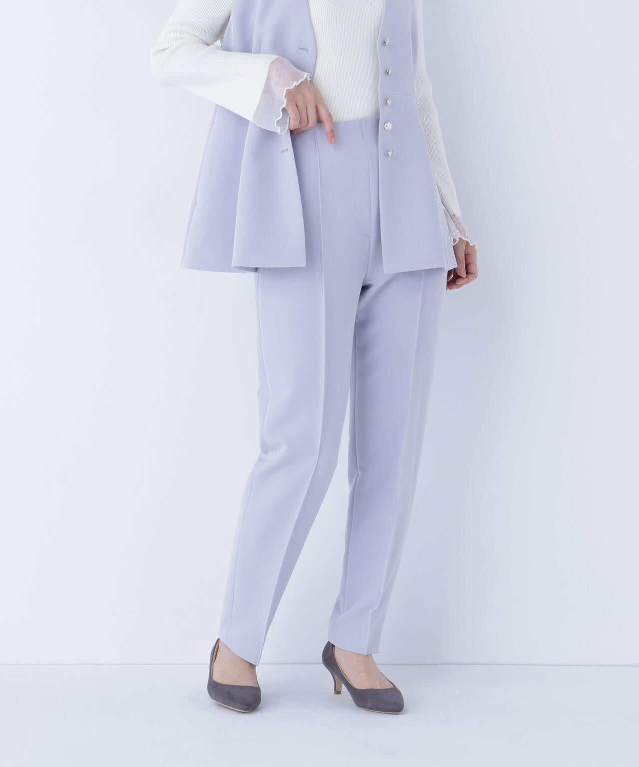 フロントボタンペプラムジレ SETUP テーパードパンツ