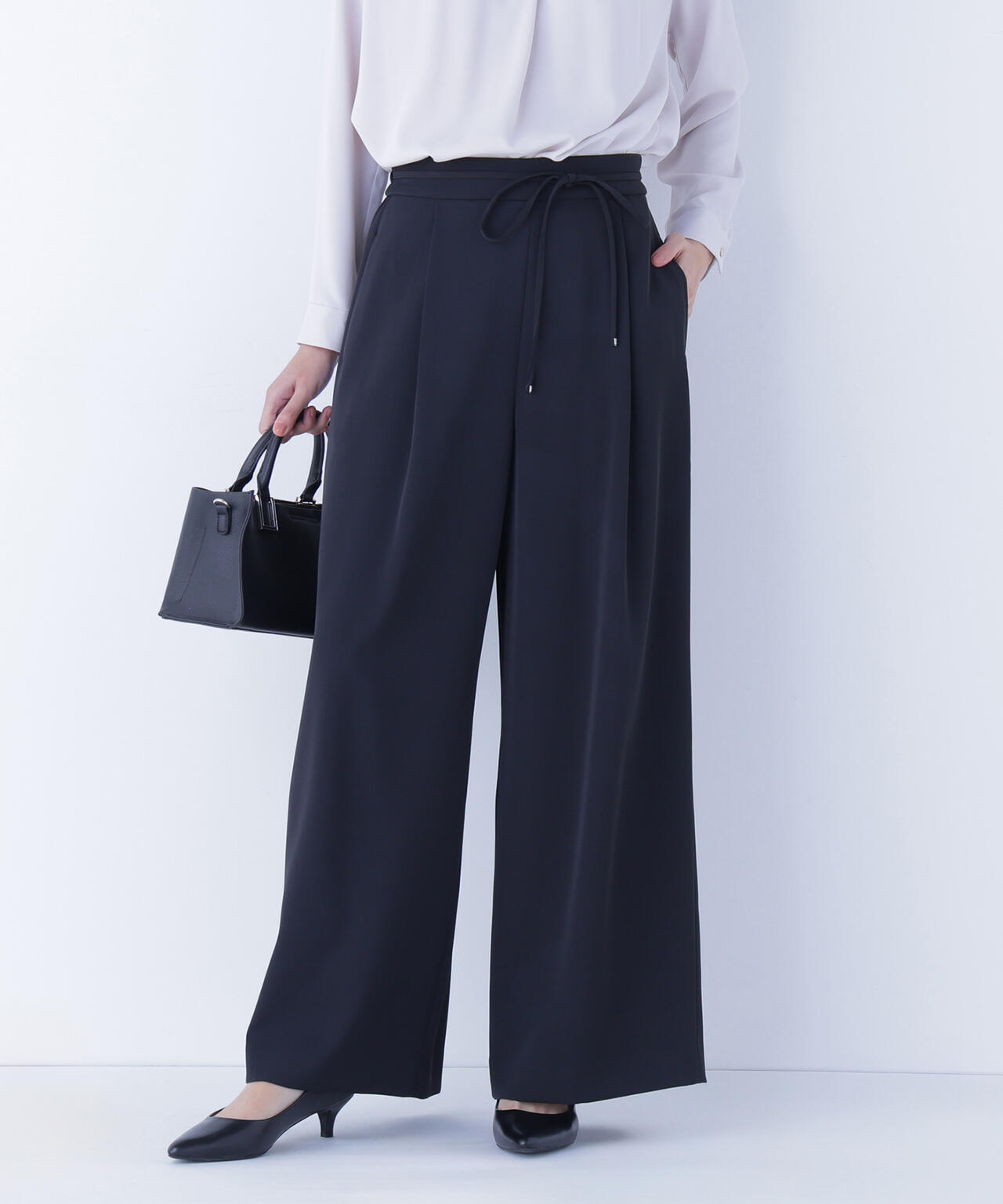 ナローリボンイージーワイドパンツ