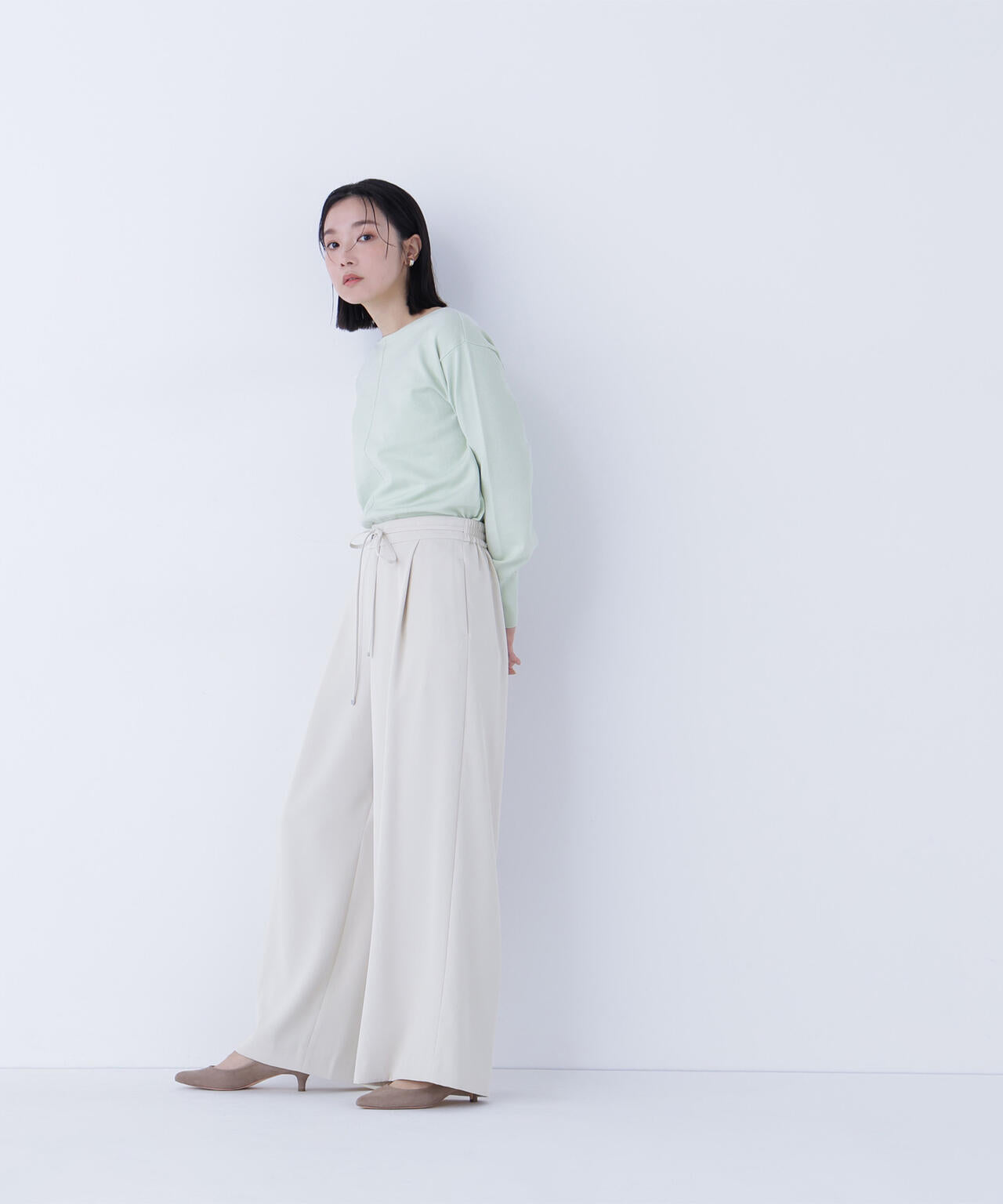 ナローリボンイージーワイドパンツ