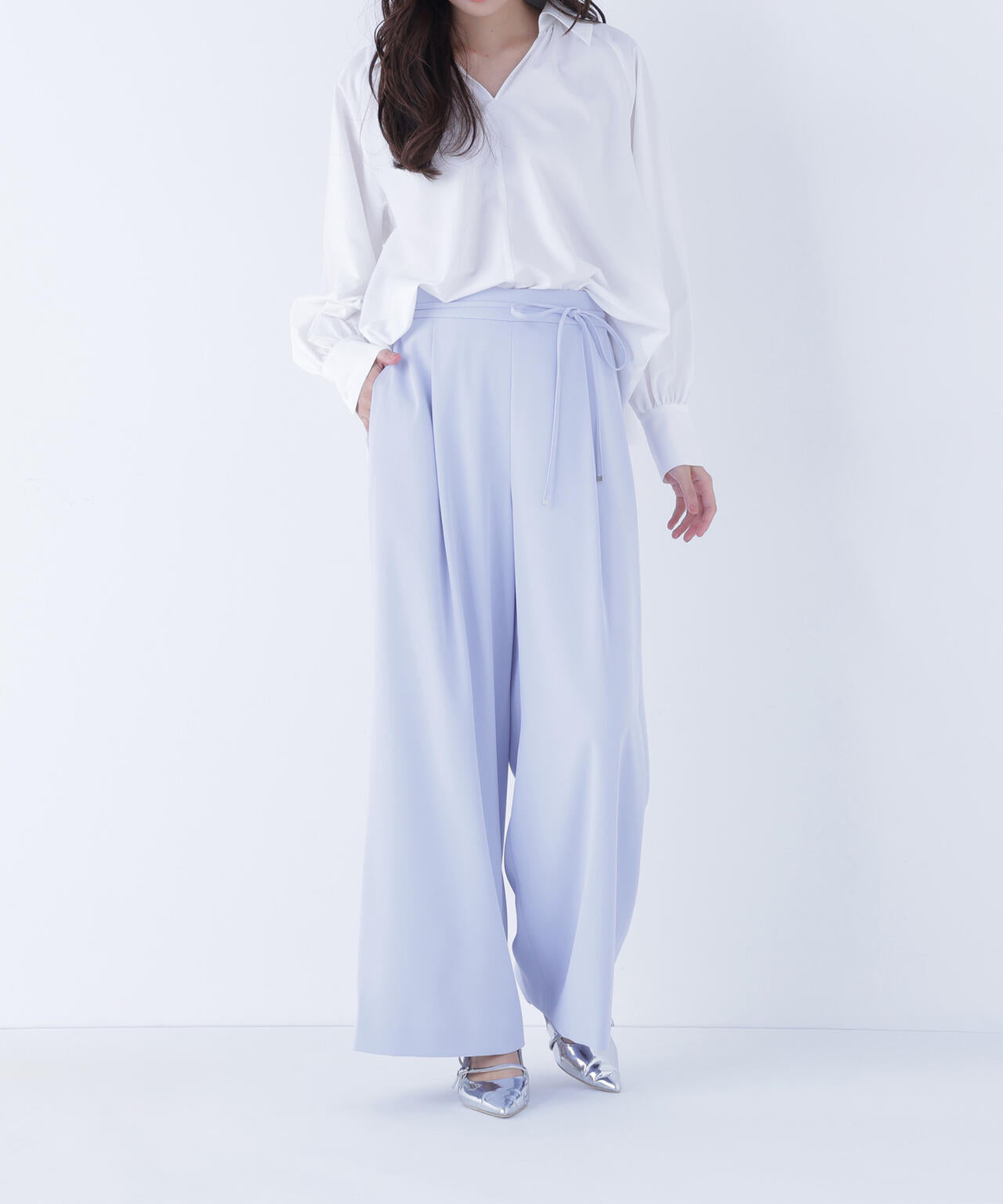 ナローリボンイージーワイドパンツ