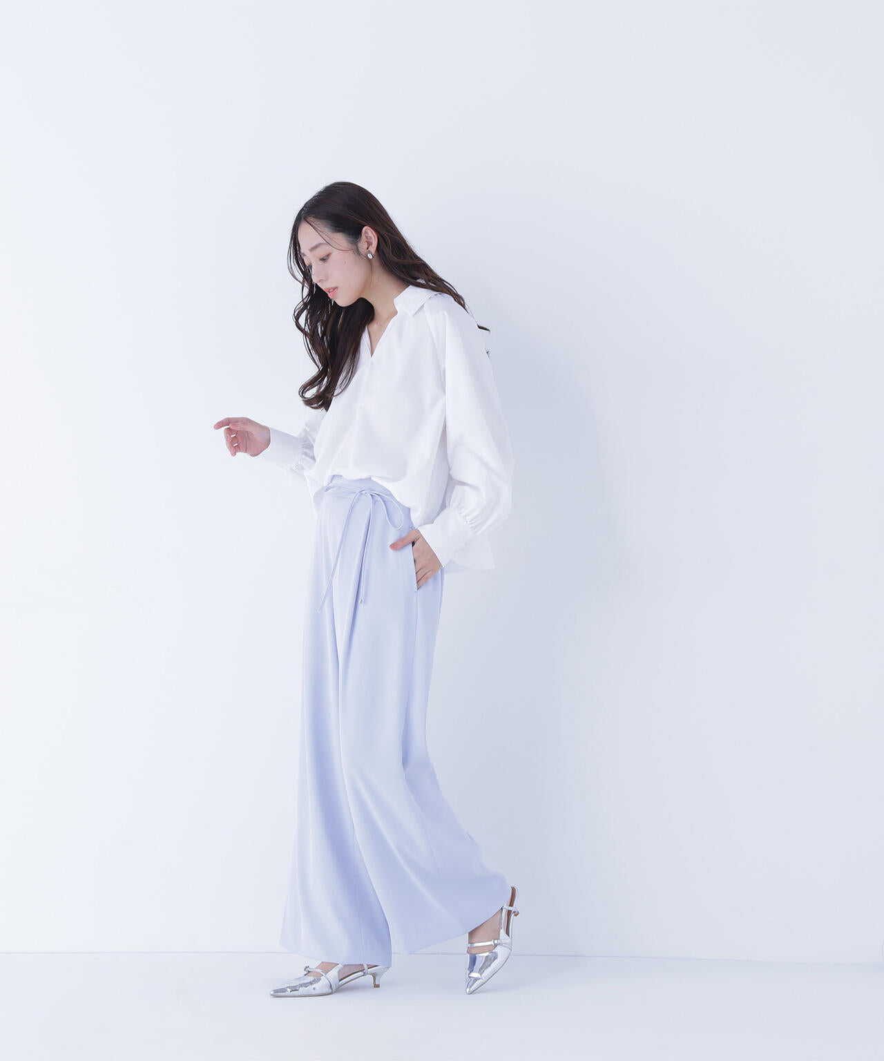 ナローリボンイージーワイドパンツ