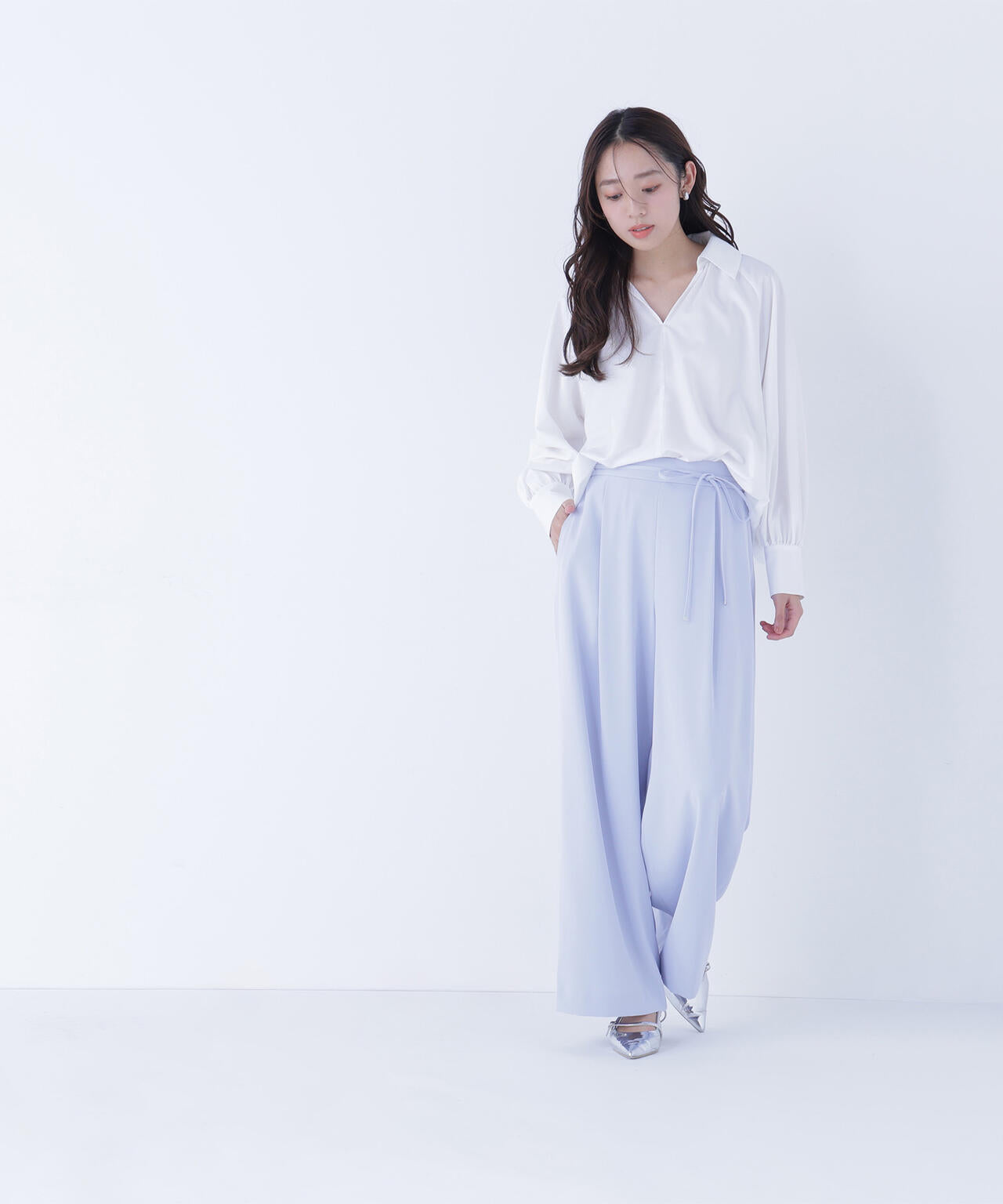 ナローリボンイージーワイドパンツ