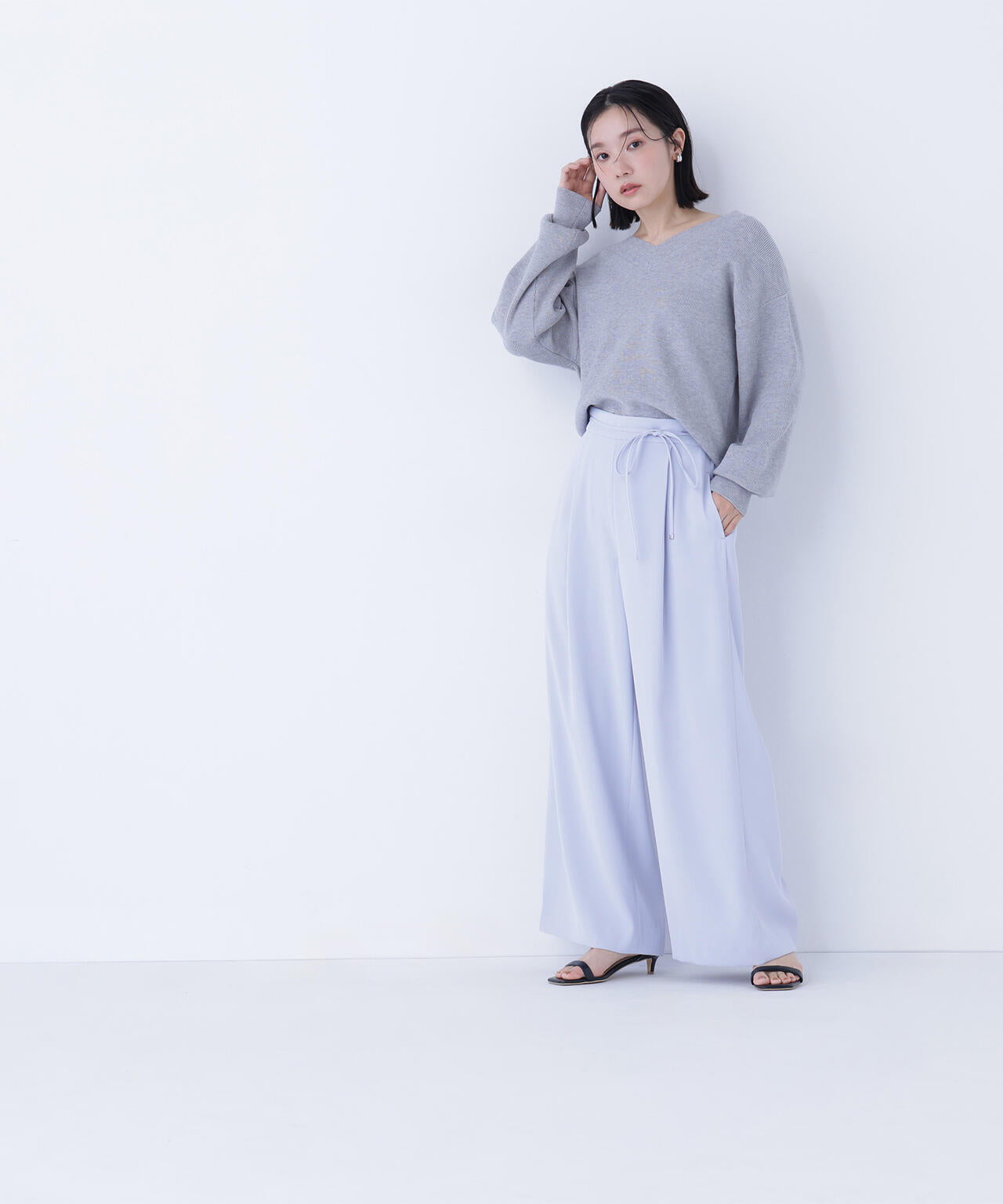 ナローリボンイージーワイドパンツ