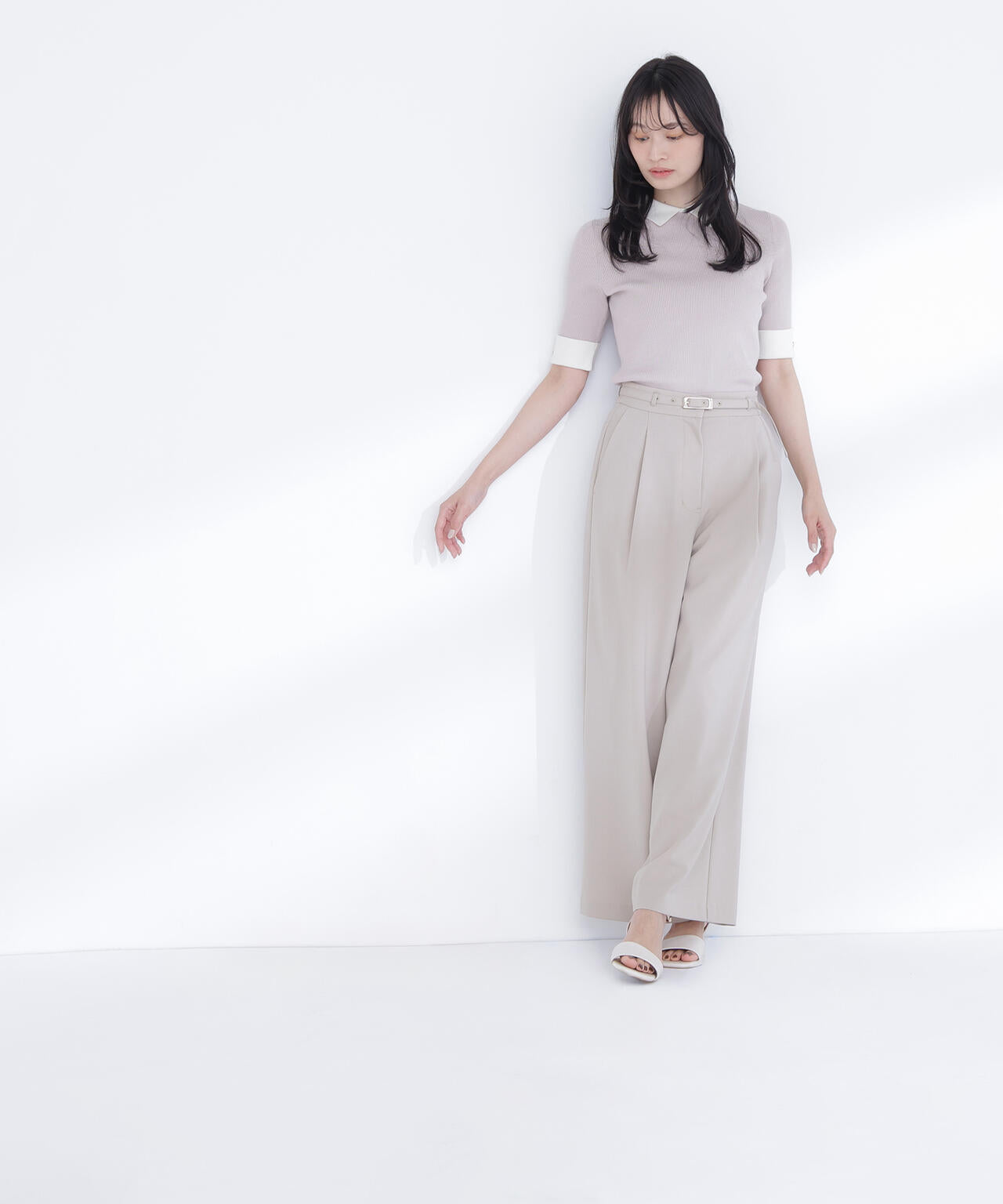ベルテッドタックワイドパンツ