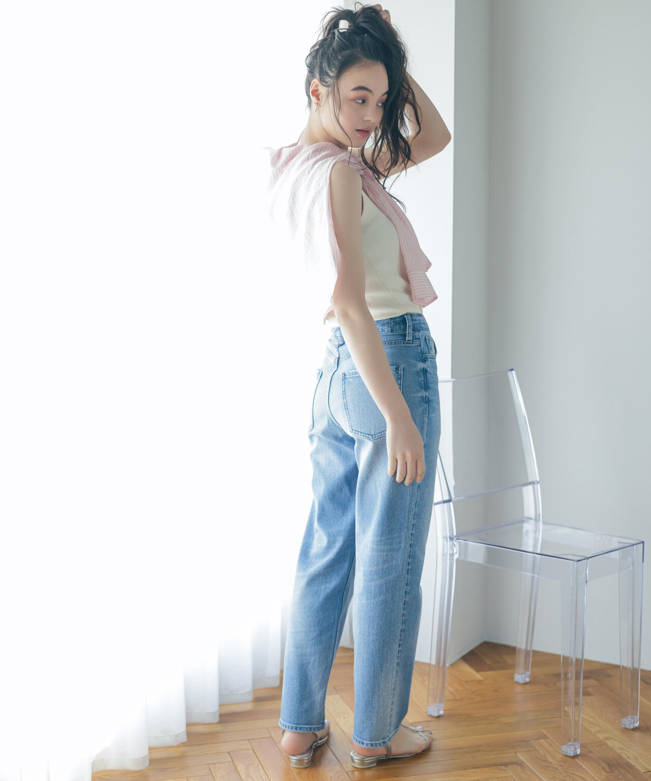 【FUDGE掲載】【Healthy DENIM】ハイライズストレートデニムパンツ
